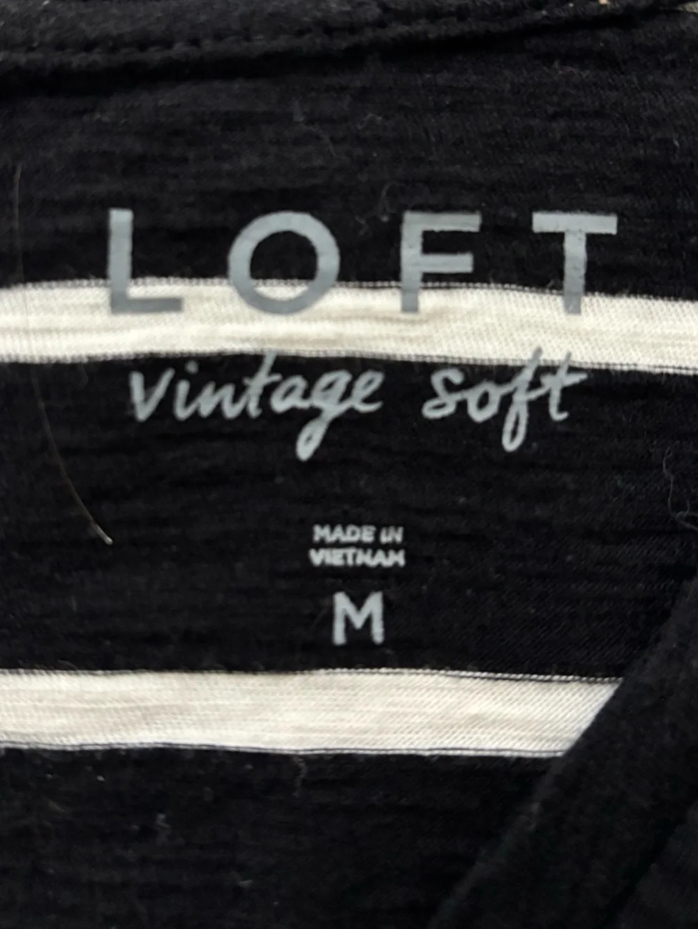 LOFT Black and White Striped V-Neck Short Sleeve Tee Medium